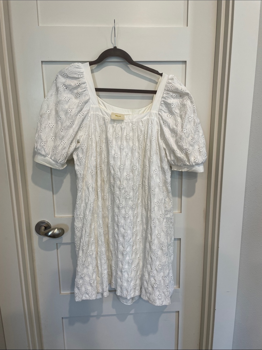 White Eyelet Puff-Sleeve Mini Dress Maeve by Anthropologie